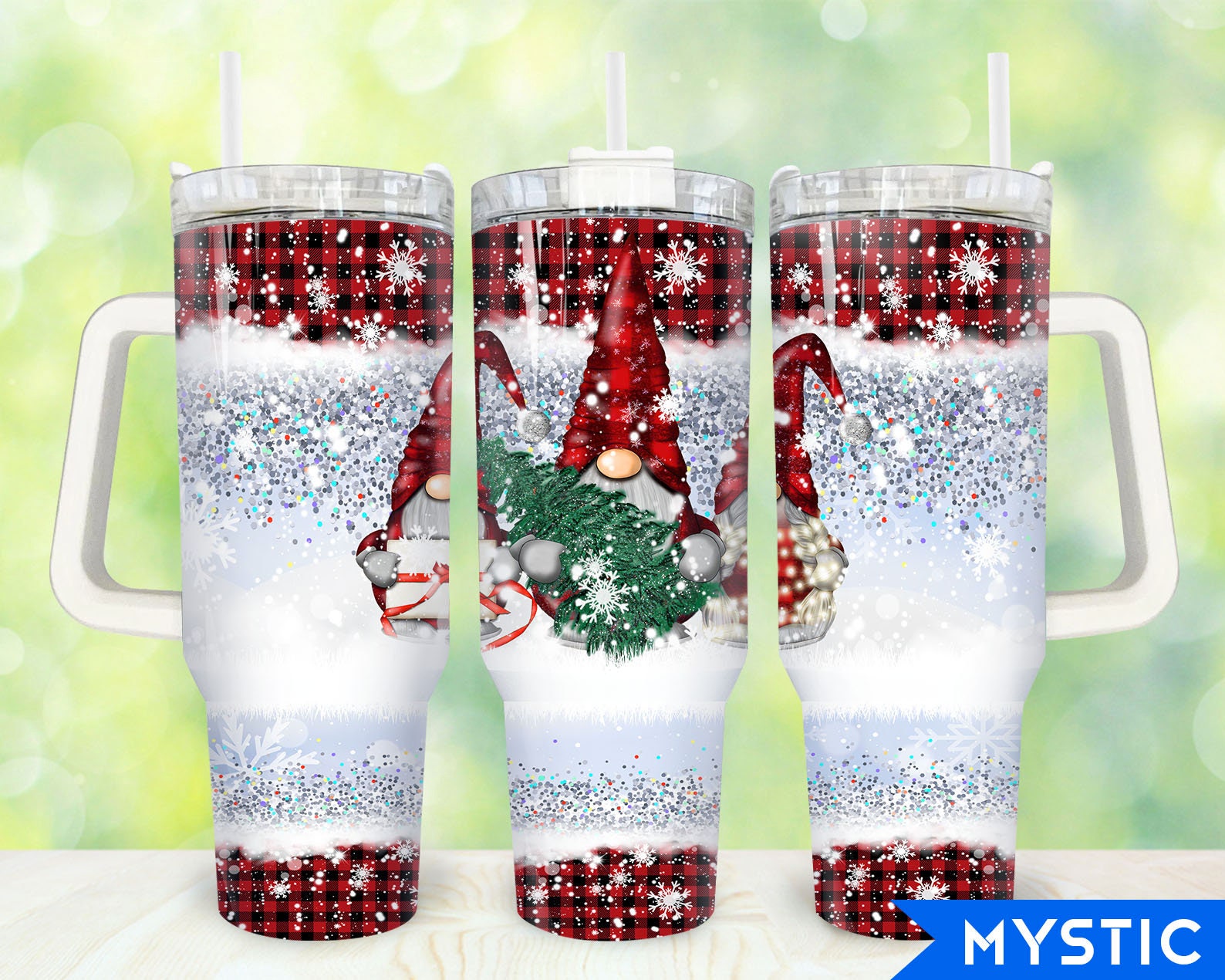 Festive Gnome Glitter Tumbler with Handle - Holiday Cheer in Every Sip!