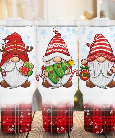 Festive Gnome Christmas Tumblers - Set of 3 Insulated Holiday Mugs with Handles