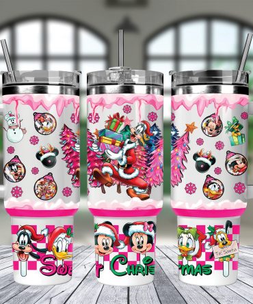 Festive Cartoon Christmas Tumbler Set with Handle & Straw - Holiday Gift