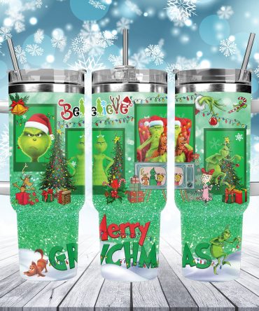 Festive Grinch Christmas Tumbler with Straw - Holiday Cheer Mug