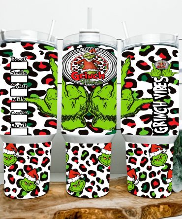 Festive Grinch Vibes Tumbler - Double Wall Insulated Mug with Straw