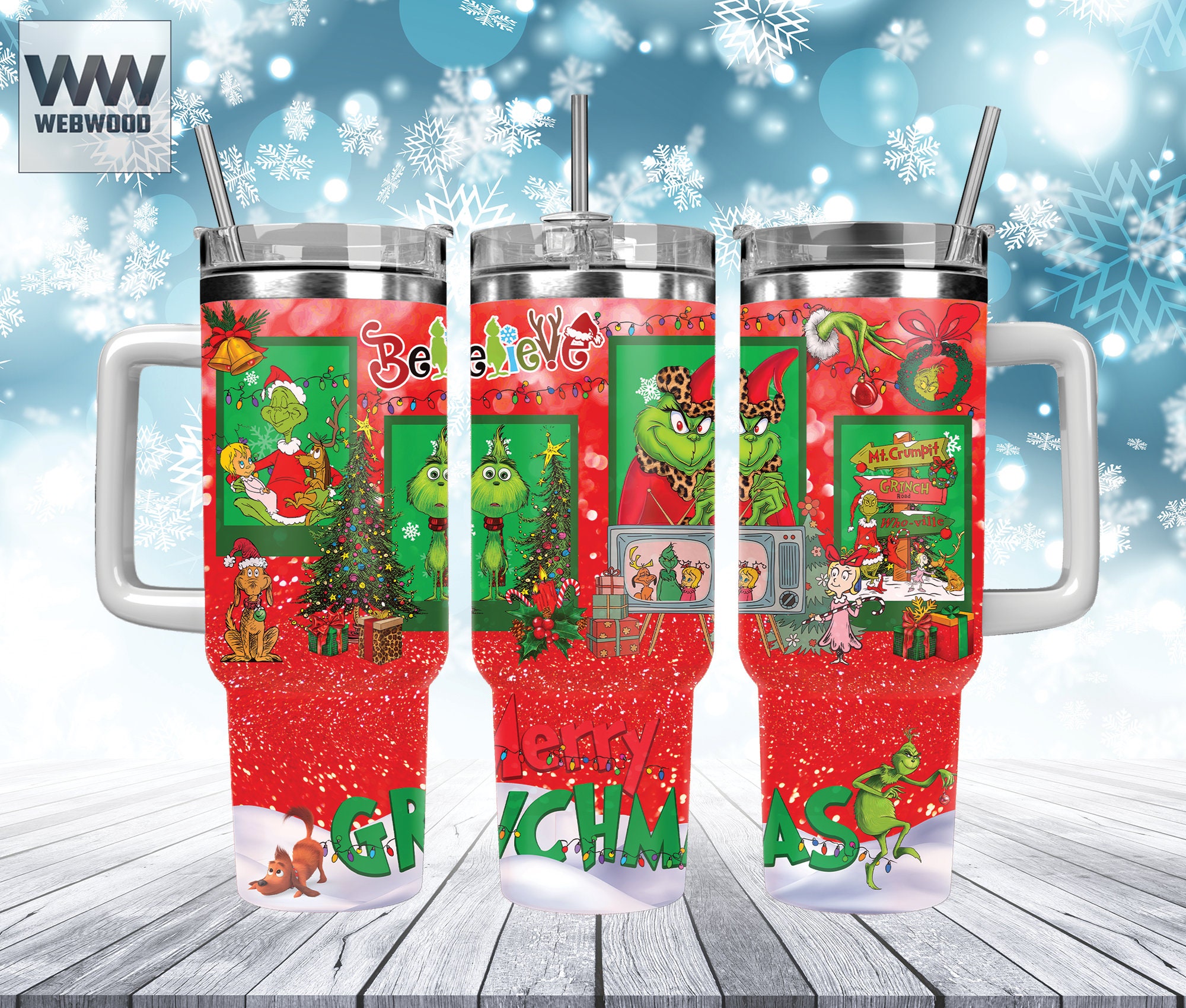 Festive Grinch Christmas Mug with Straw - Perfect Holiday Gift