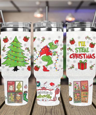 Festive Grinch Christmas Tumbler with Lid and Straw - Holiday Cheer