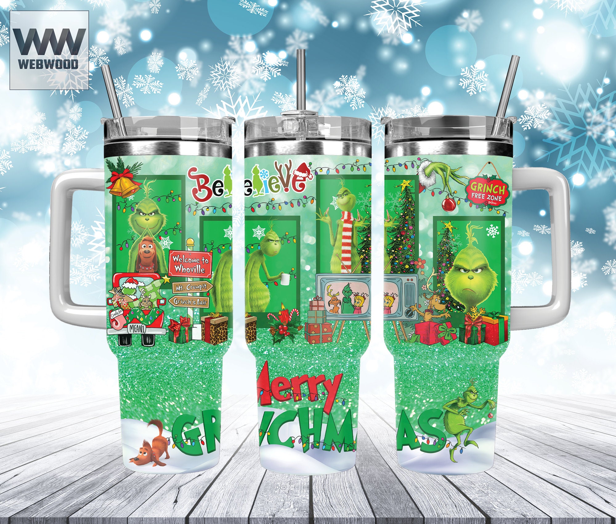 Festive Grinch Tumbler Mug - Double Wall Insulated, Holiday Cheer