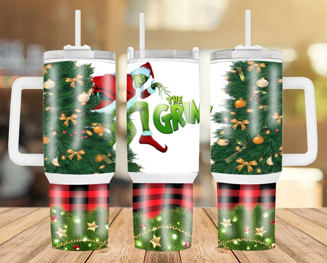 Festive Grinch Christmas Tumbler with Handle - Holiday Cheer in Every Sip!