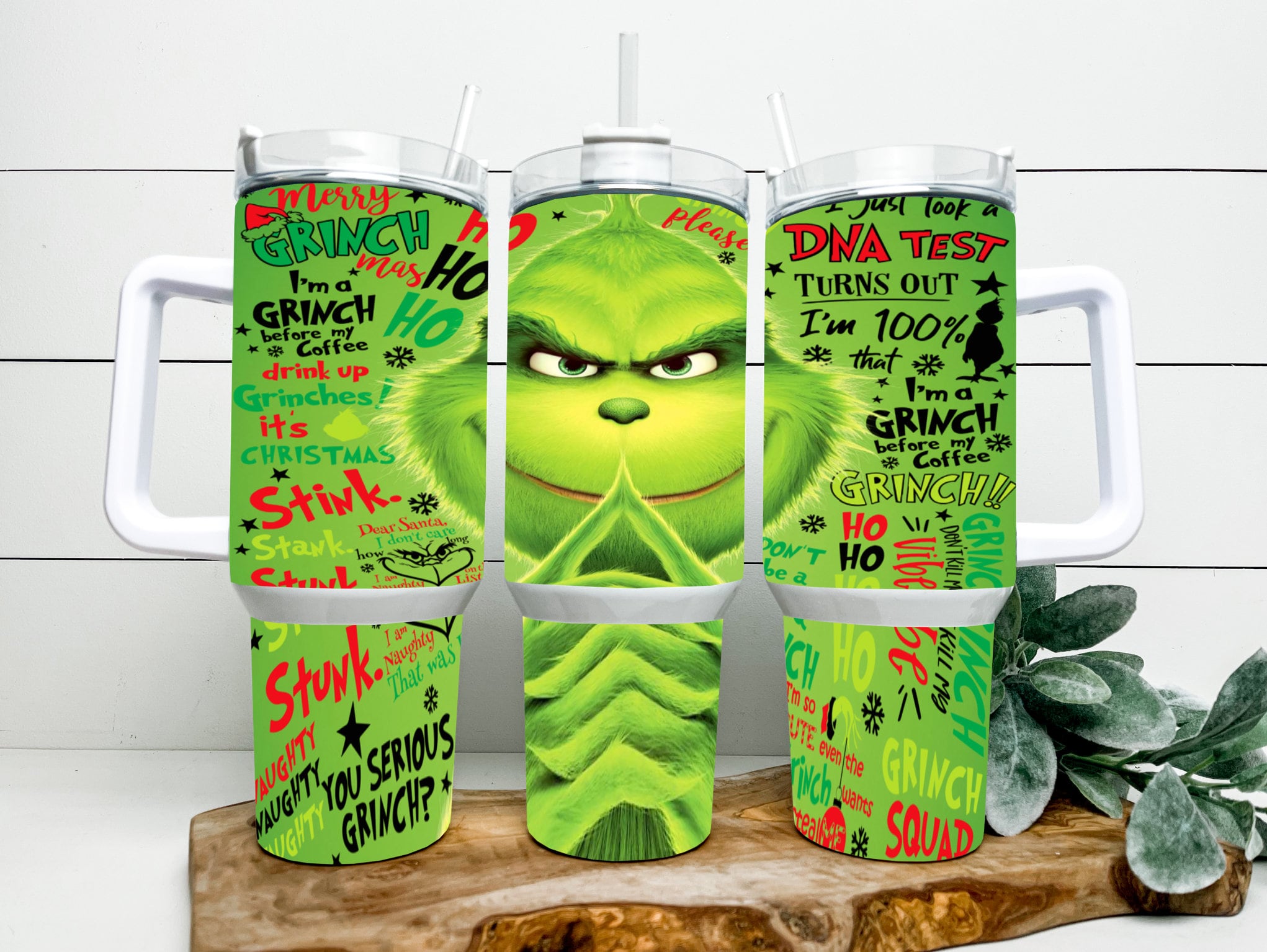 Festive Grinch Tumbler Mug with Handle & Straw - Perfect Holiday Gift