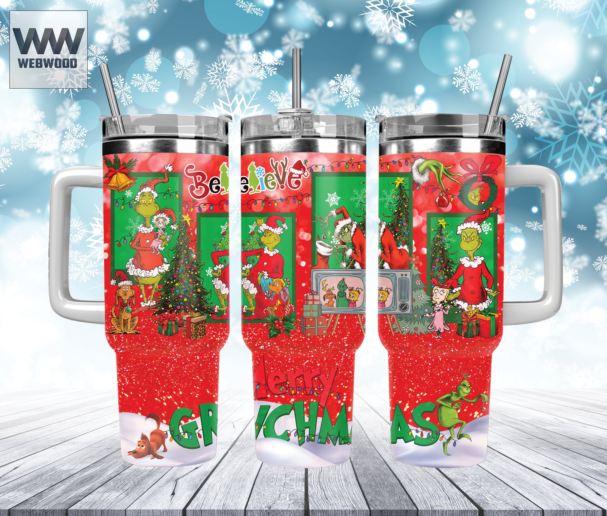 Festive Holiday Grinch Themed Insulated Tumbler with Lid & Straw - 40oz