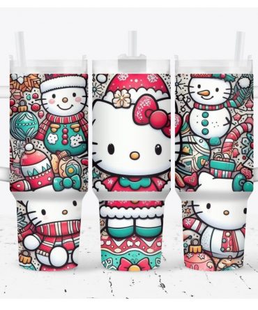 Festive Hello Kitty Insulated Tumbler with Straw - Cute Holiday Design