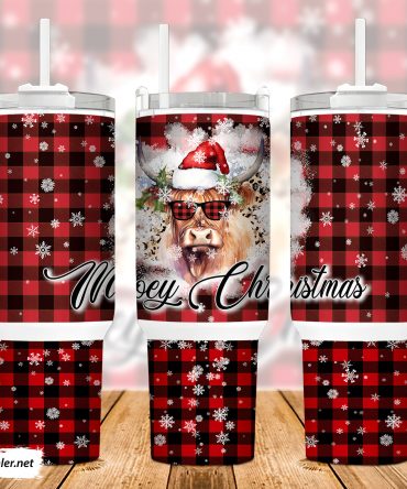 Festive Plaid Christmas Cow Tumbler with Handle - Unique Holiday Gift Mug
