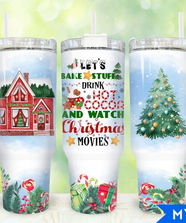 Festive Christmas Tumbler with Straw - Hot Cocoa & Movie Night Mug
