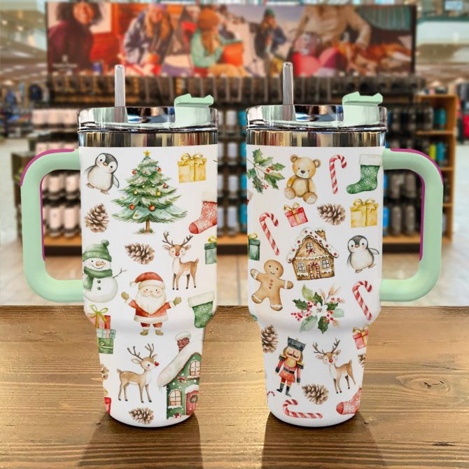 Christmas Holiday Custom Stanley Quencher 40oz Stainless Steel Tumbler With Handle - Image 3
