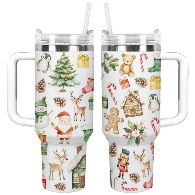 Christmas Holiday Custom Stanley Quencher 40oz Stainless Steel Tumbler With Handle