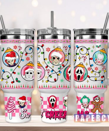 Festive Horror Themed Christmas Tumbler with Straw - 40oz