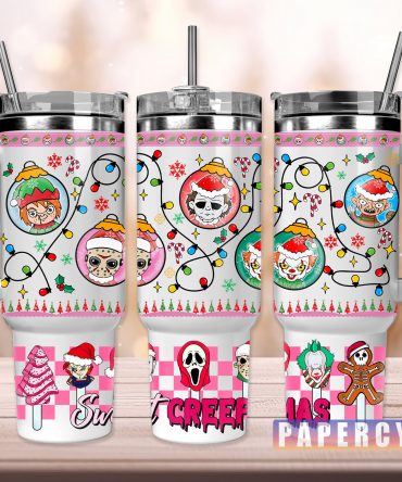 Festive Horror-Themed Christmas Tumbler with Straw - Perfect Holiday Gift