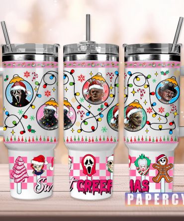 Festive Horror Christmas Tumbler with Straw - Unique Holiday Gift