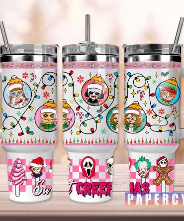Festive Horror-Themed Christmas Travel Mug with Straw - Unique Holiday Gift
