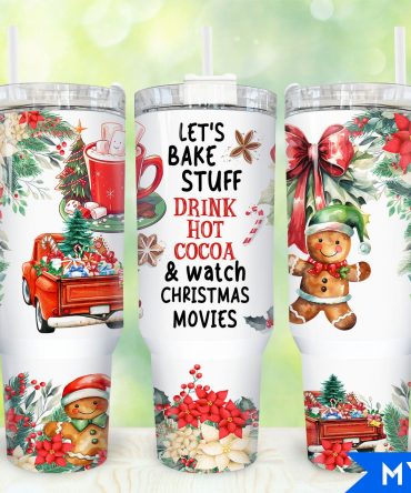 Festive Holiday Tumbler - Christmas Cheer with Gingerbread & Hot Cocoa