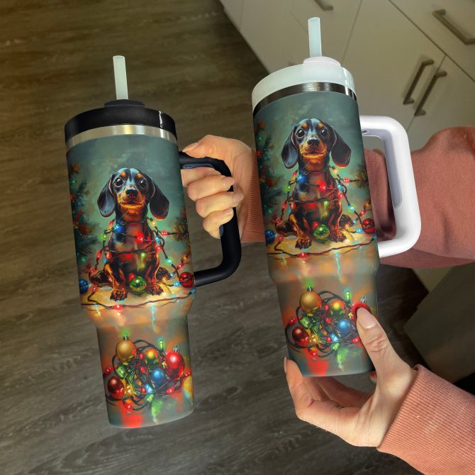 Christmas Lights Dachshund Custom Stanley Quencher 40oz Stainless Steel Tumbler With Handle - Image 2