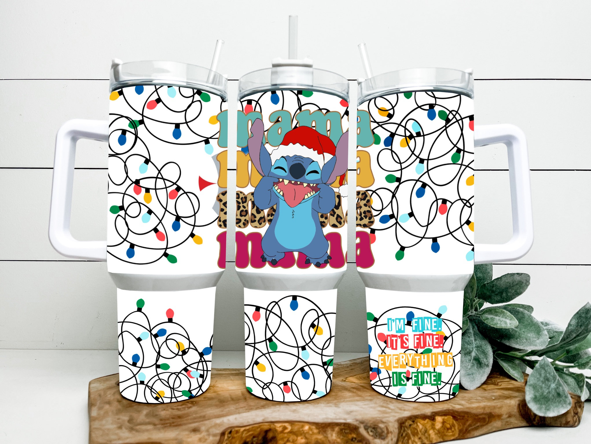 Festive Holiday Tumbler with Handle - Cute Character & Lights Design