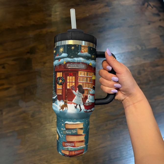 Christmas Little Bookworm Custom Stanley Quencher 40oz Stainless Steel Tumbler With Handle - Image 3