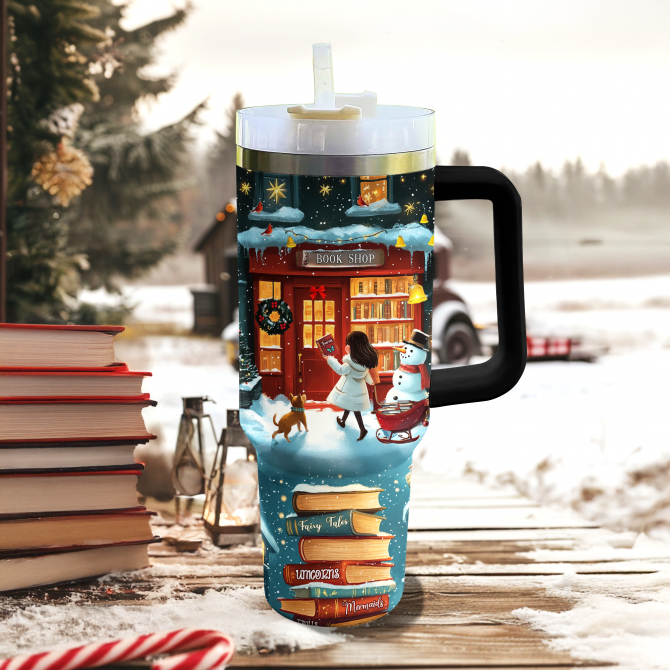Christmas Little Bookworm Custom Stanley Quencher 40oz Stainless Steel Tumbler With Handle - Image 2