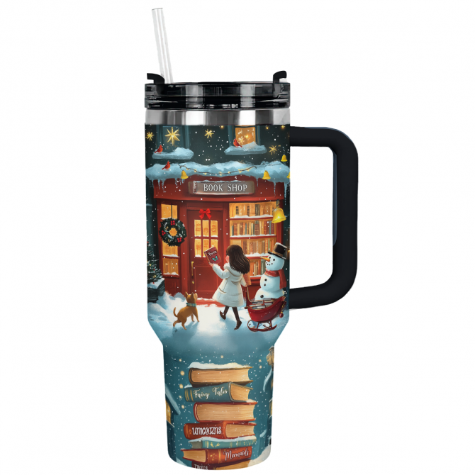 Christmas Little Bookworm Custom Stanley Quencher 40oz Stainless Steel Tumbler With Handle