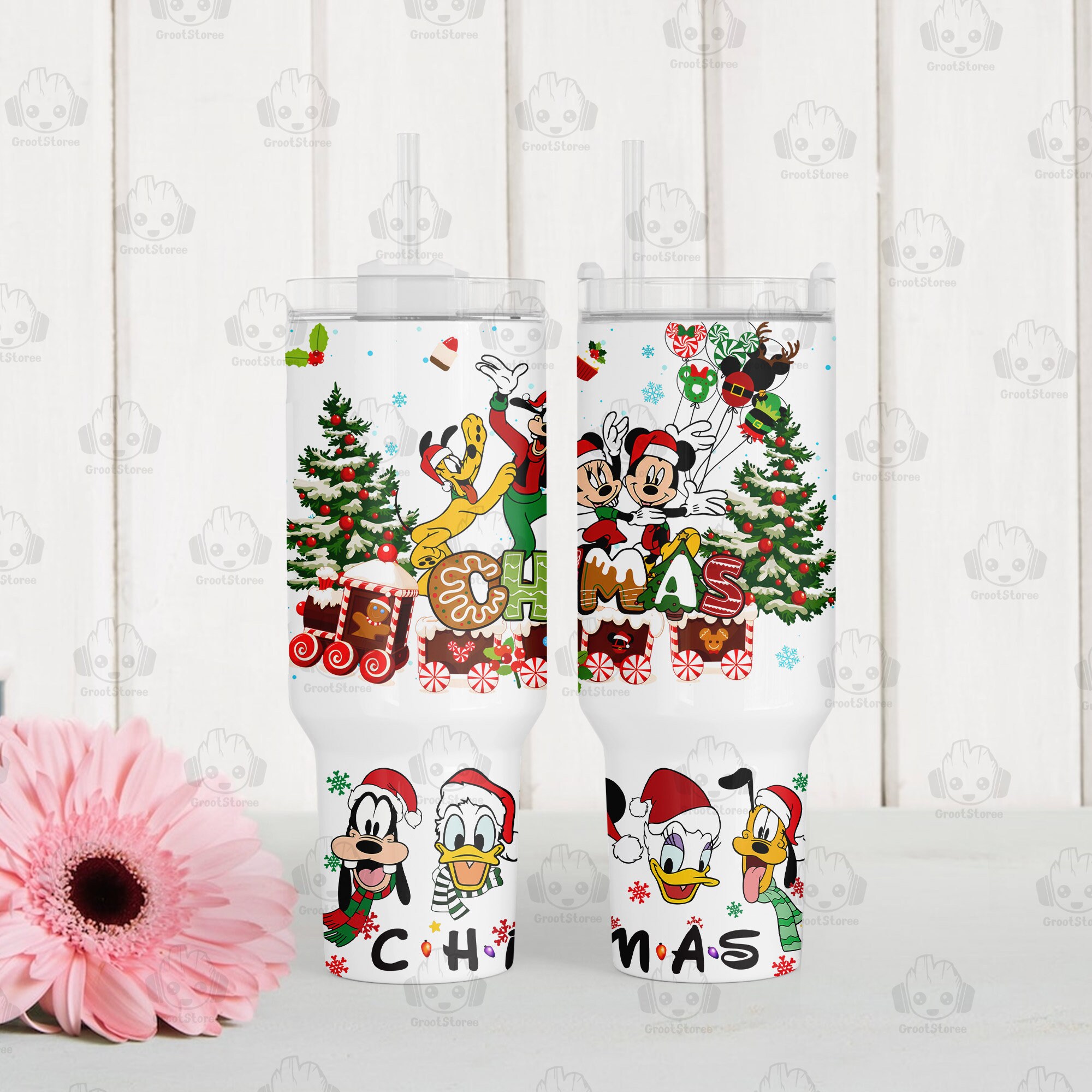 Festive Christmas Tumbler with Handles - Holiday Cheer with Iconic Characters - Image 2