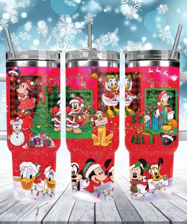 Festive Disney Character Holiday Tumbler with Straw - Perfect Christmas Gift!