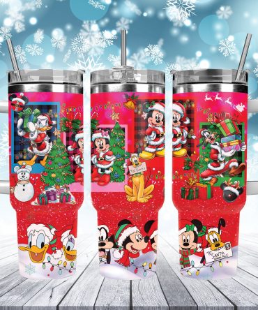Festive Holiday Cartoon Characters Christmas Tumbler with Straw