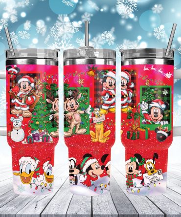 Festive Cartoon Characters Christmas Mug with Straw - Holiday Cheer On-the-Go
