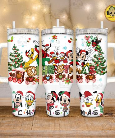 Festive Christmas Tumbler with Handles - Holiday Cheer with Iconic Characters