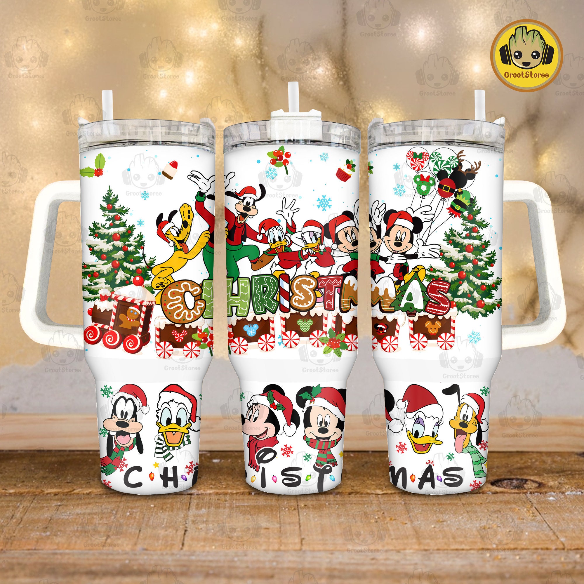 Festive Christmas Tumbler with Handles - Holiday Cheer with Iconic Characters