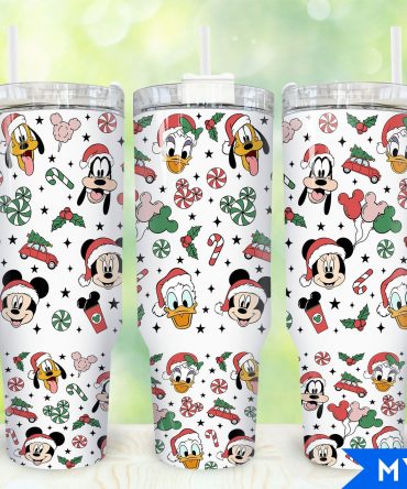 Festive Cartoon Character Tumbler with Handle - Holiday Edition