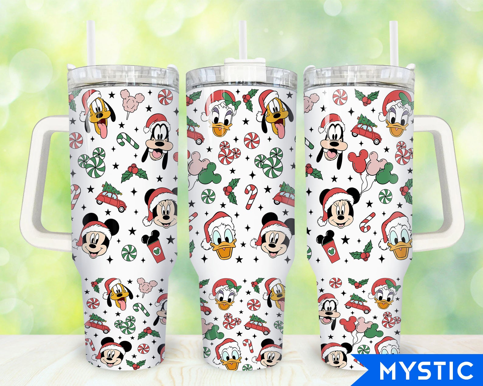 Festive Cartoon Character Tumbler with Handle - Holiday Edition