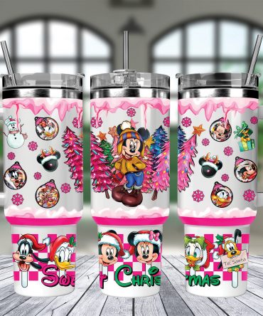 Festive Cartoon Character Christmas Tumbler with Straw & Handle - Holiday Cheer!