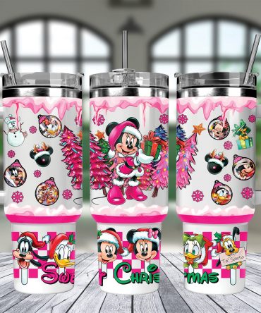 Festive Cartoon Character Christmas Tumbler with Straw and Handle