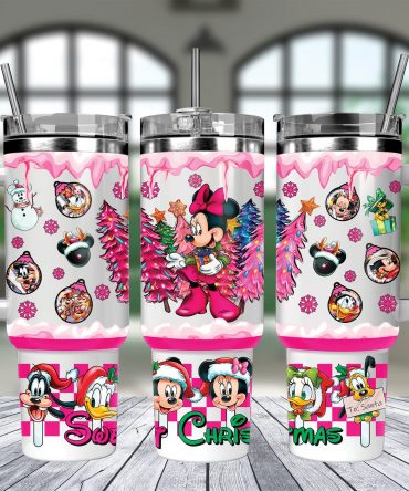 Festive Cartoon Character Christmas Tumbler with Straw - Holiday Cheer