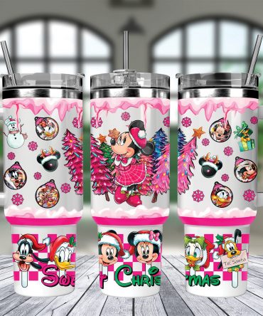 Festive Cartoon Character Christmas Tumbler with Straw & Handle - Holiday Drinkware