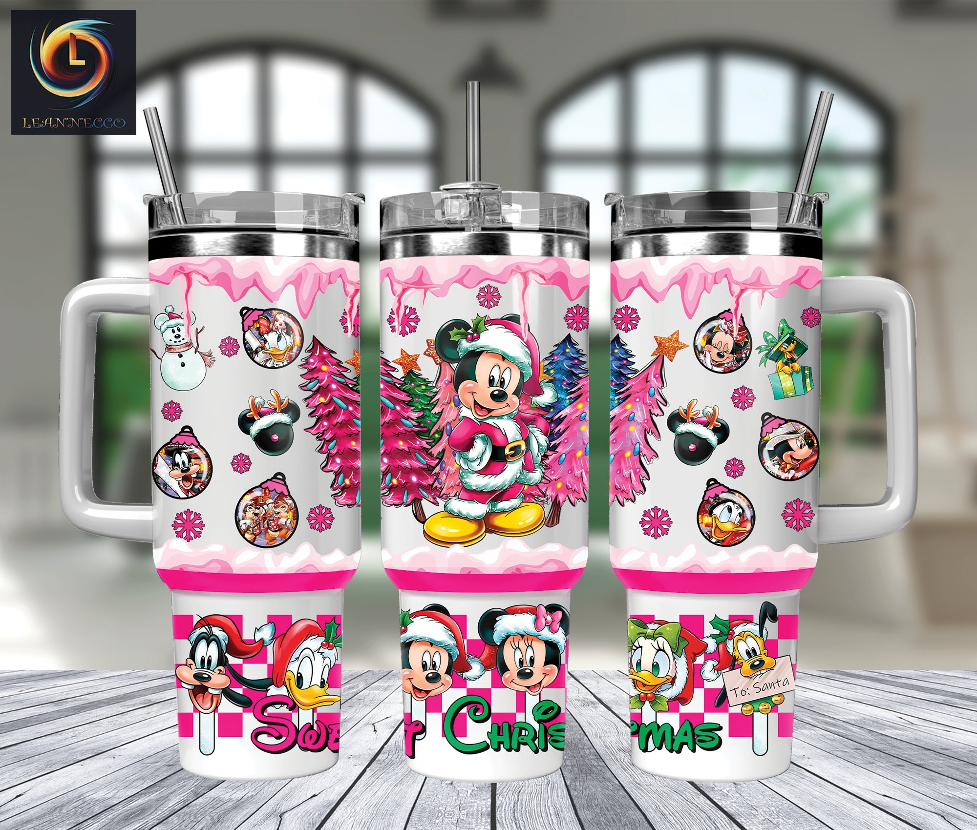 Festive Holiday Tumbler with Straw - Mickey and Friends Christmas Design