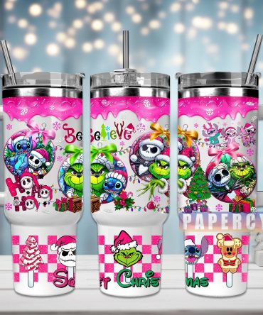 Festive Cartoon Character Christmas Tumbler with Straw - 40oz