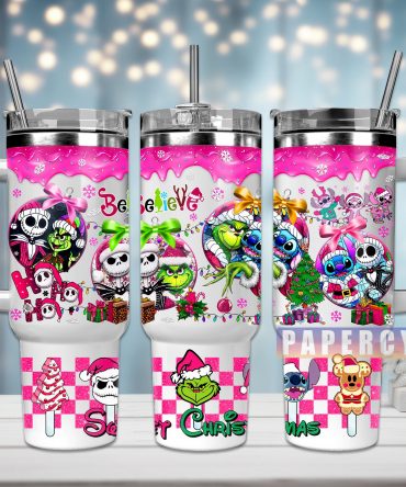 Festive Holiday Tumbler with Straw - Vibrant Christmas & Character Design