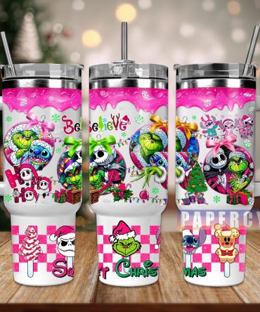 Festive Holiday Tumbler with Colorful Cartoon Characters - Perfect Christmas Gift