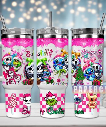 Festive Holiday Insulated Tumbler with Straw - Cute Cartoon Characters, Perfect Gift