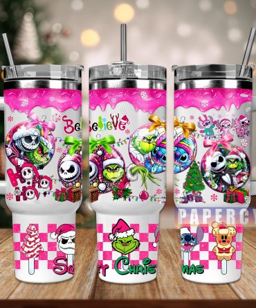 Festive Holiday Tumbler with Straw - Christmas Cartoon Characters