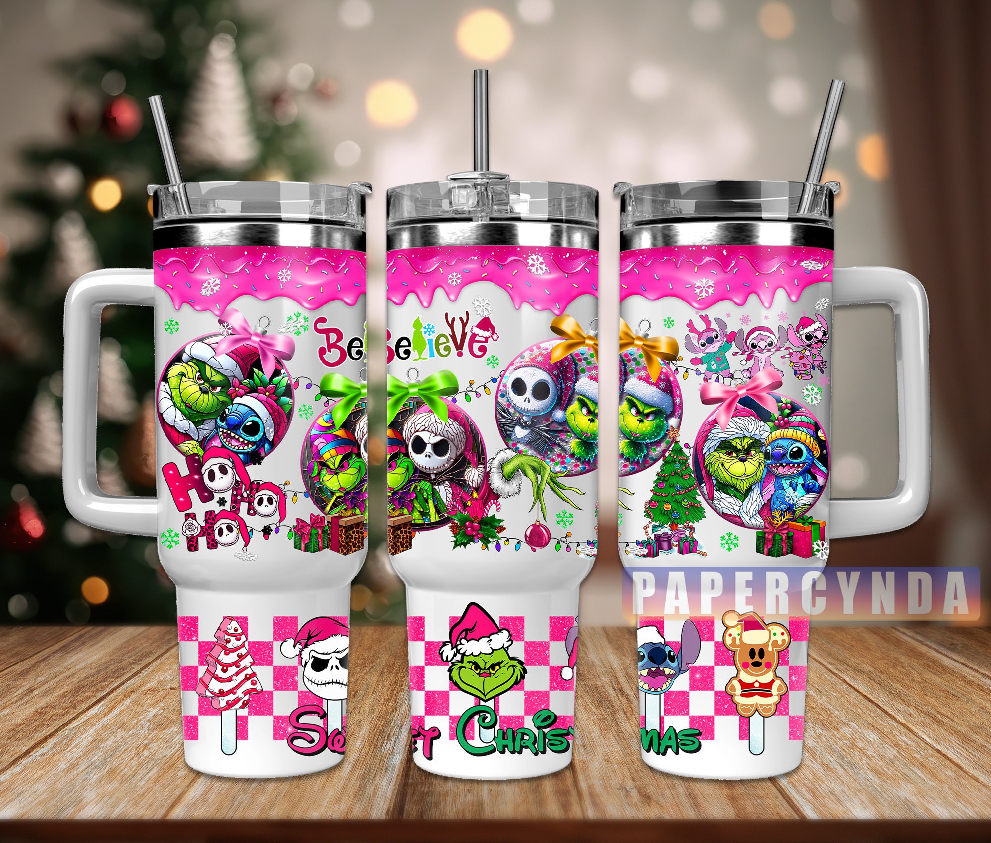Festive Cartoon Christmas Tumblers - Insulated Holiday Drinkware with Handle & Straw