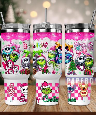 Festive Holiday Tumbler with Handle - Christmas Characters Design