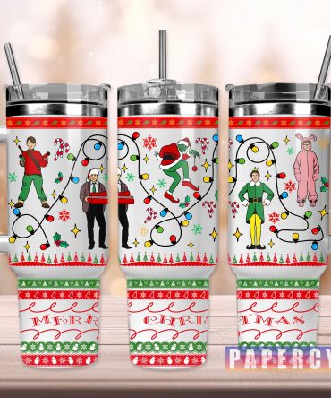 Festive Christmas Movie Characters Travel Mug - 40oz Insulated Tumbler