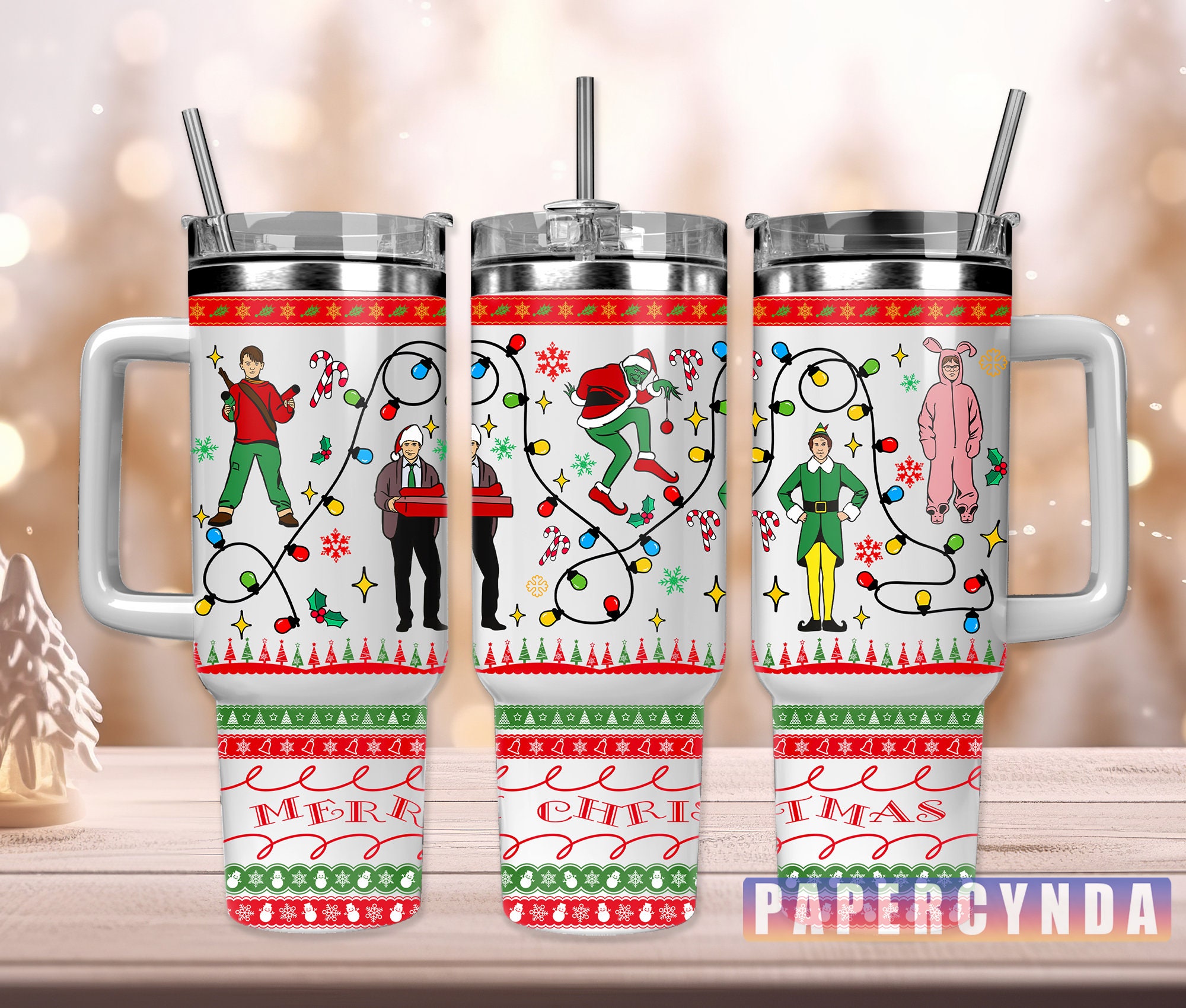Festive Christmas Movie Characters Travel Mug - 40oz Insulated Tumbler