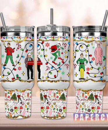 Festive Holiday Movie Character Tumbler with Handle & Straw - Perfect Gift!