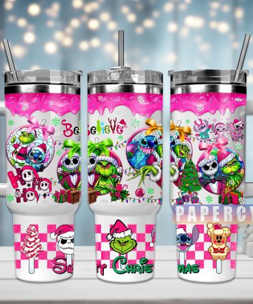 Festive Holiday Cartoon Tumbler with Handle & Straw - Vibrant Christmas Design